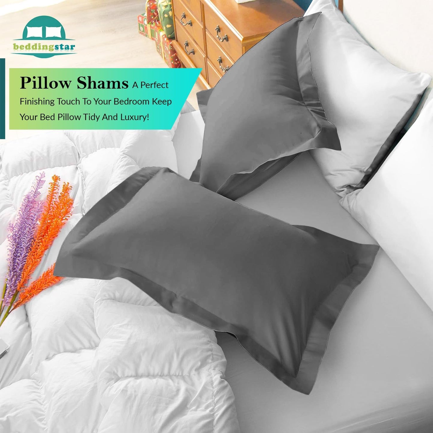 Euro Sham Covers 26x26 Set of 2 White 600 Thread Count 100% Egyptian Cotton Pack of 2 Euro 26x26 Pillow Covers Cushion Cover Cases Soft Skin Friendly European Size Decorative Square Pillow Shams