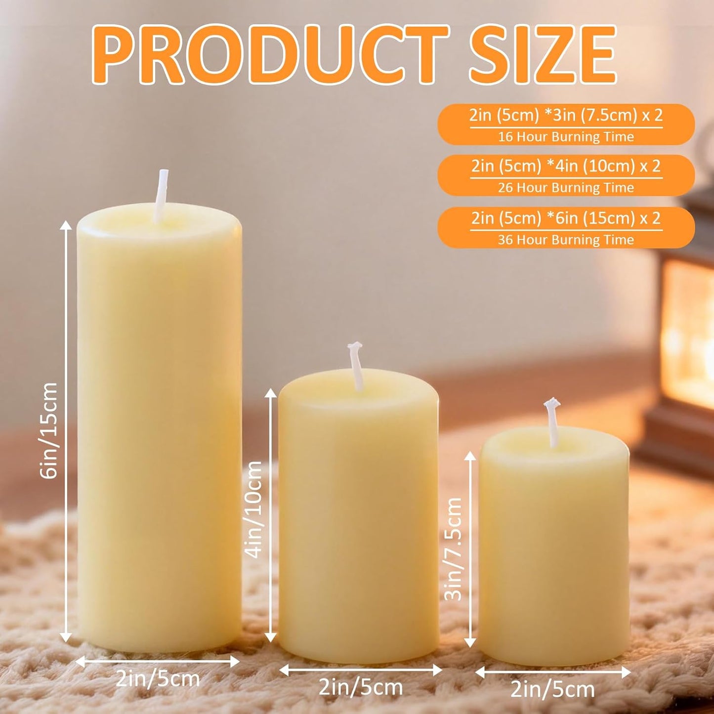18 Pcs Ivory Pillar Candles Bulk Set，3 Different Lengths 2 x 3/4/6 Inch (6 Each)，Hurricane Candles，Dripless Unscented Smokeless，Gives You a Better Atmosphere When Organizing an Event Party.