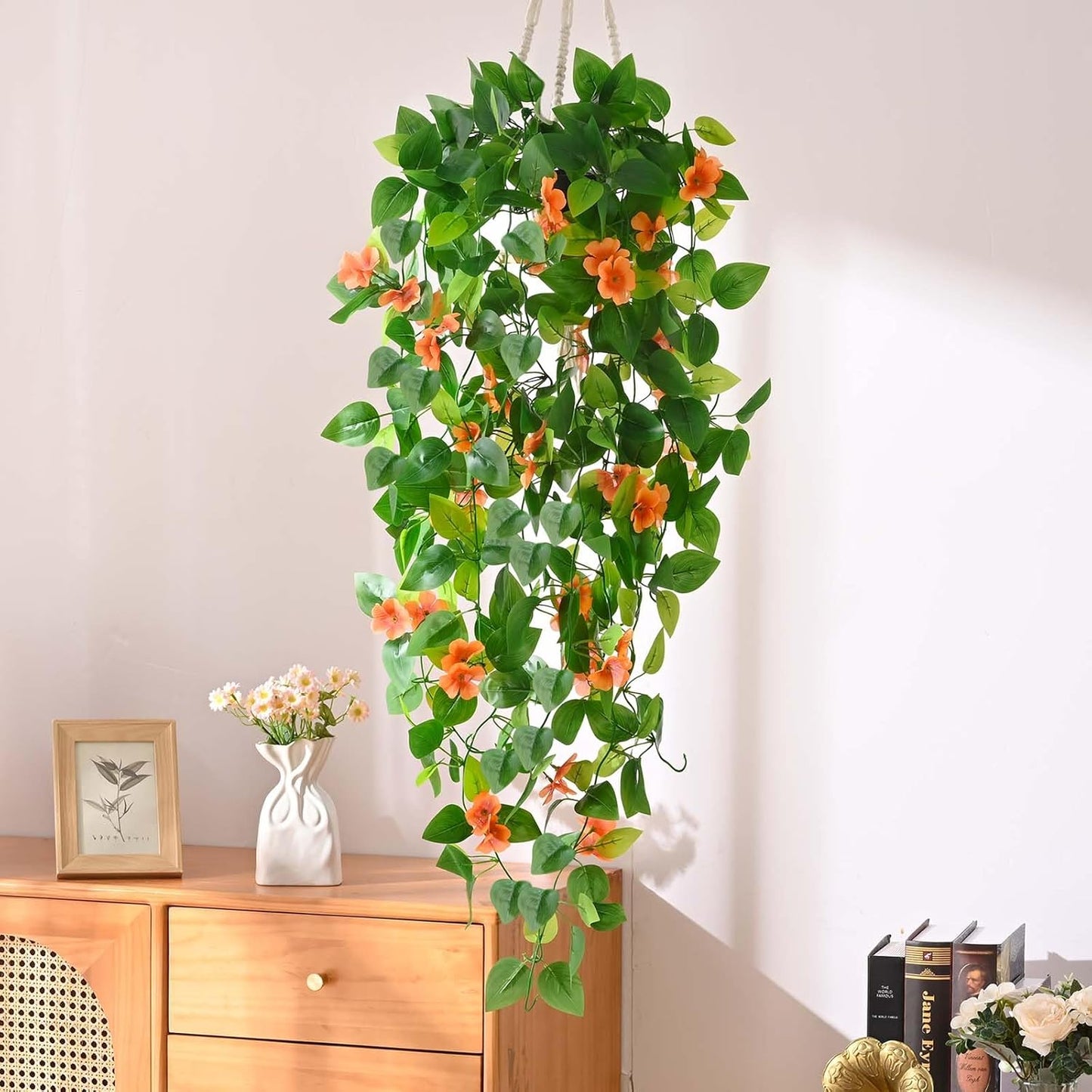 BLEUM CADE Fake Hanging Plants, 2pcs Artificial Pothos Vines Greenery for Wall Home Living Room Office Indoor Outdoor Decor (No Baskets)