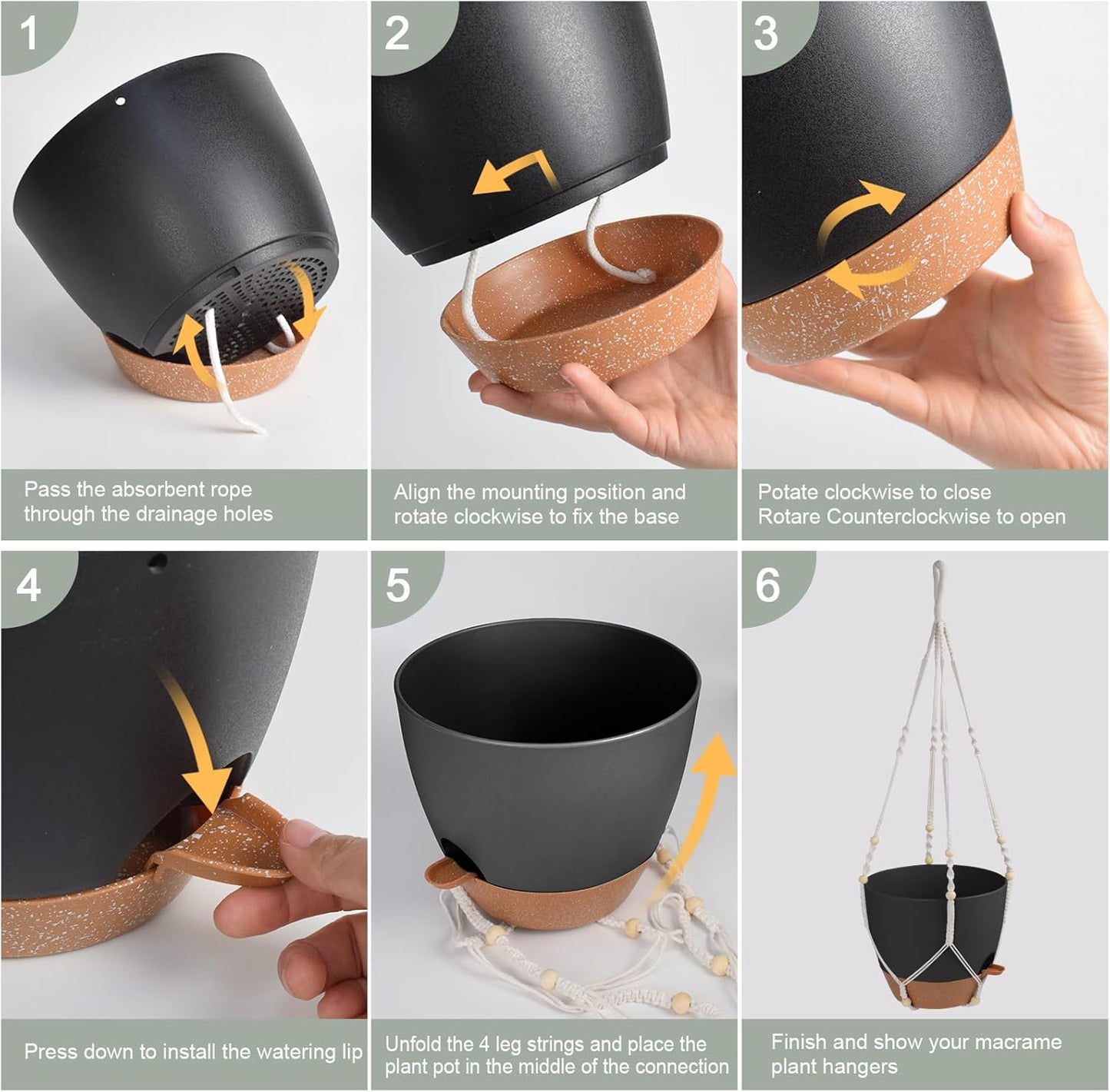 Vanslogreen Hanging Planters for Indoor Outdoor Plants, 2 Pack Self Watering Hanging Pot with Drainage Holes & Removable Tray (Black, 8'')