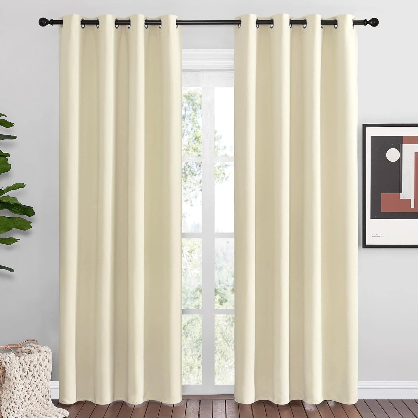 NICETOWN Halloween Pitch Black Solid Thermal Insulated Grommet Blackout Curtains/Drapes for Bedroom Window (2 Panels, 42 inches Wide by 63 inches Long, Black) - Colors C
