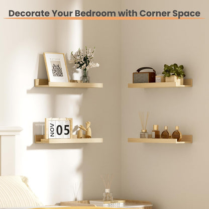 upsimples 6 Pack Wooden Floating Shelves, Wall Storage Decor Shelf for Bathroom, Bedroom, Living Room, Kitchen, Office and Laundry Room, Wall Mounted Display Hanging Shelf, Brown