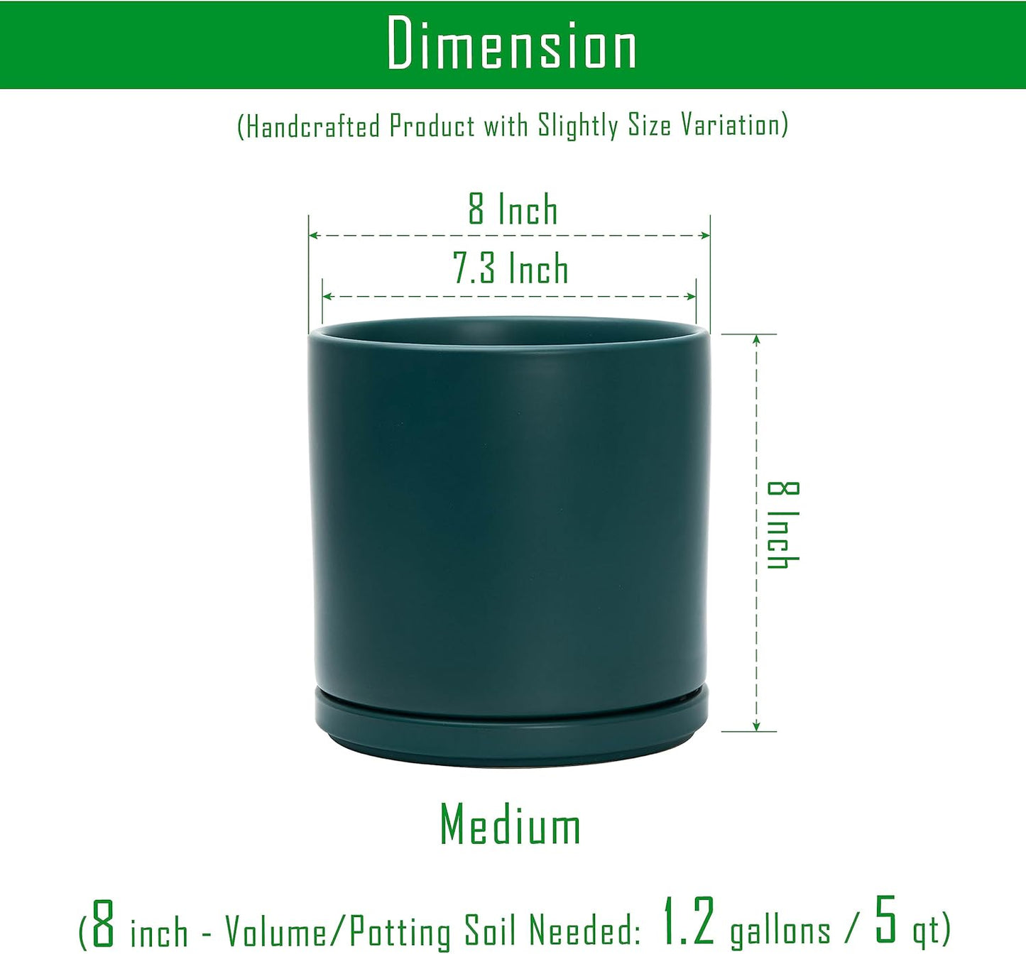 D'vine Dev Set of 2 Plants Pots, 6.5 Inch Ceramic Planter Pot for Plants with Drainage Hole and Saucer, White, 94-V-C-1