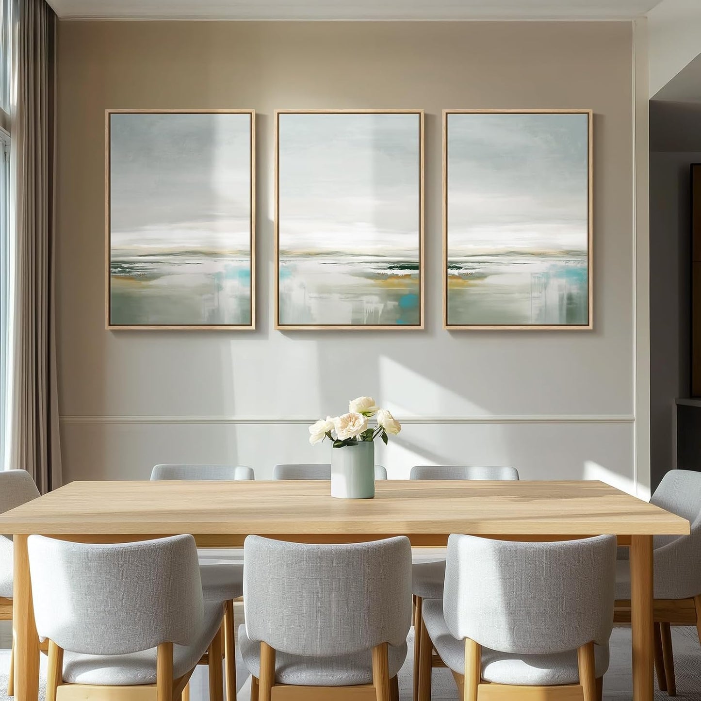 Large Framed Abstract Nature Landscape Wall Art for Living Room, Set of 3 Modern Canvas Prints Paintings Artwork for Walls, Green Lake Pictures for Hallway, Dining Room, Office Wall Decor 24x36 Inch