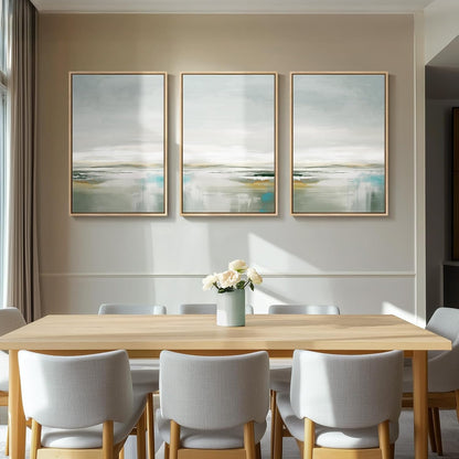 Large Framed Abstract Nature Landscape Wall Art for Living Room, Set of 3 Modern Canvas Prints Paintings Artwork for Walls, Green Lake Pictures for Hallway, Dining Room, Office Wall Decor 24x36 Inch