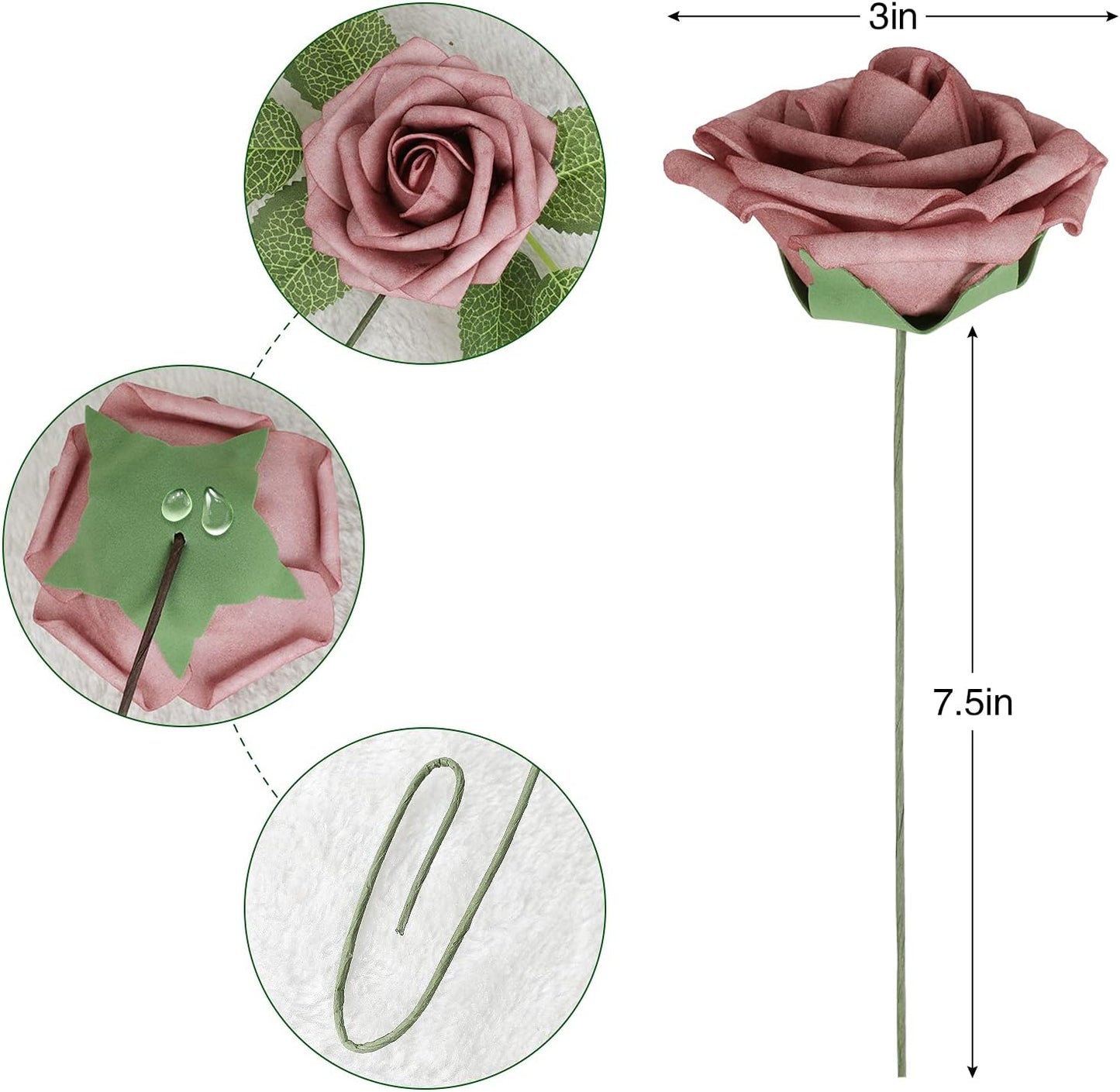 AmyHomie Artificial Flowers Dark Red Rose 25pcs Real Looking Fake Roses w/Stem for DIY Wedding Bouquets Centerpieces Arrangements Party Baby Shower Mothers Day Christmas Tree Decorations