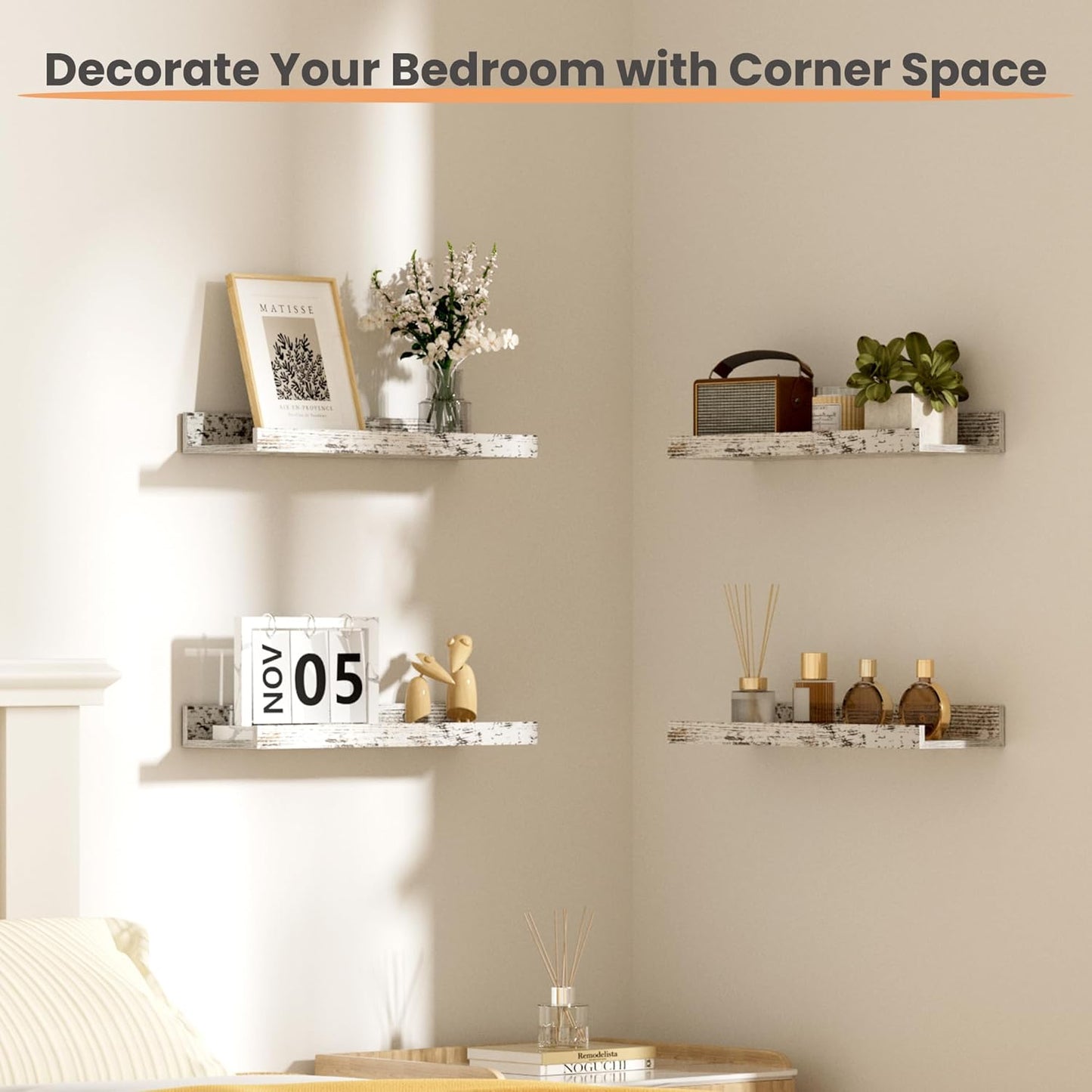 upsimples 6 Pack Wooden Floating Shelves, Wall Storage Decor Shelf for Bathroom, Bedroom, Living Room, Kitchen, Office and Laundry Room, Wall Mounted Display Hanging Shelf, Brown