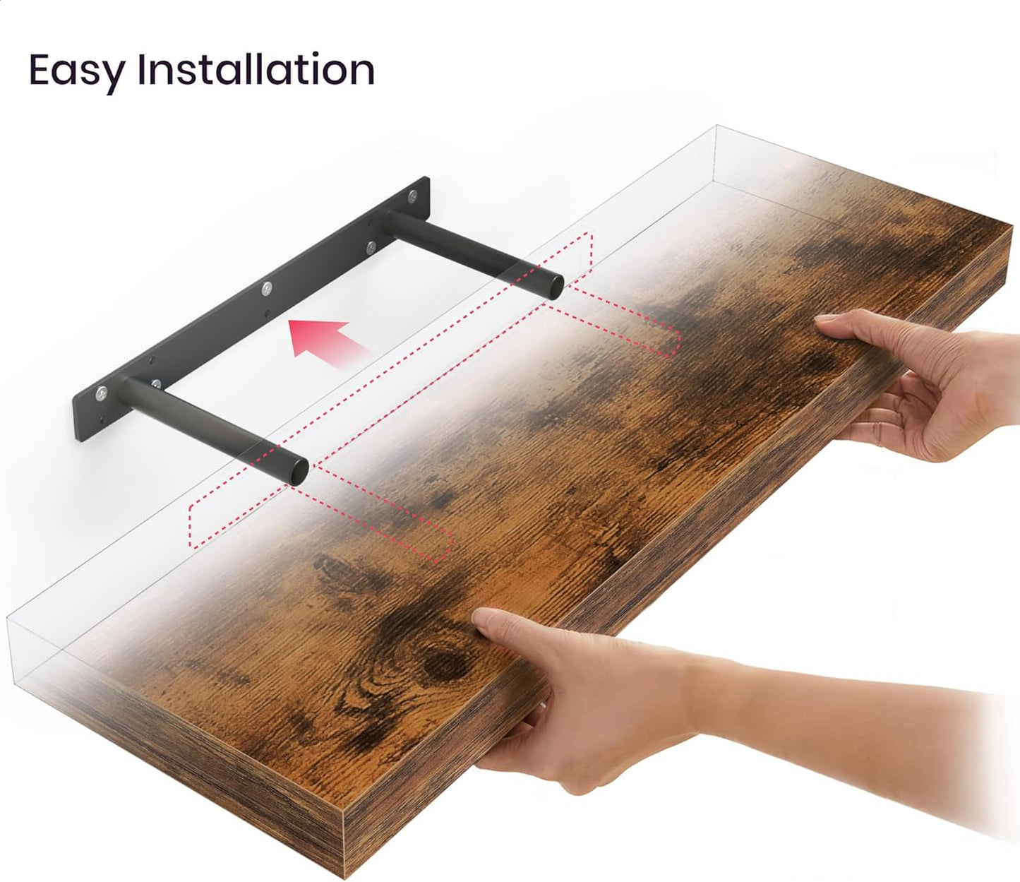 Ballucci Floating Shelves for Wall, 48" Wood Wall Shelf Set of 2, with Invisible Brackets for Bathroom, Living Room, Bedroom, Kitchen, Nursery, 8" Deep, Black