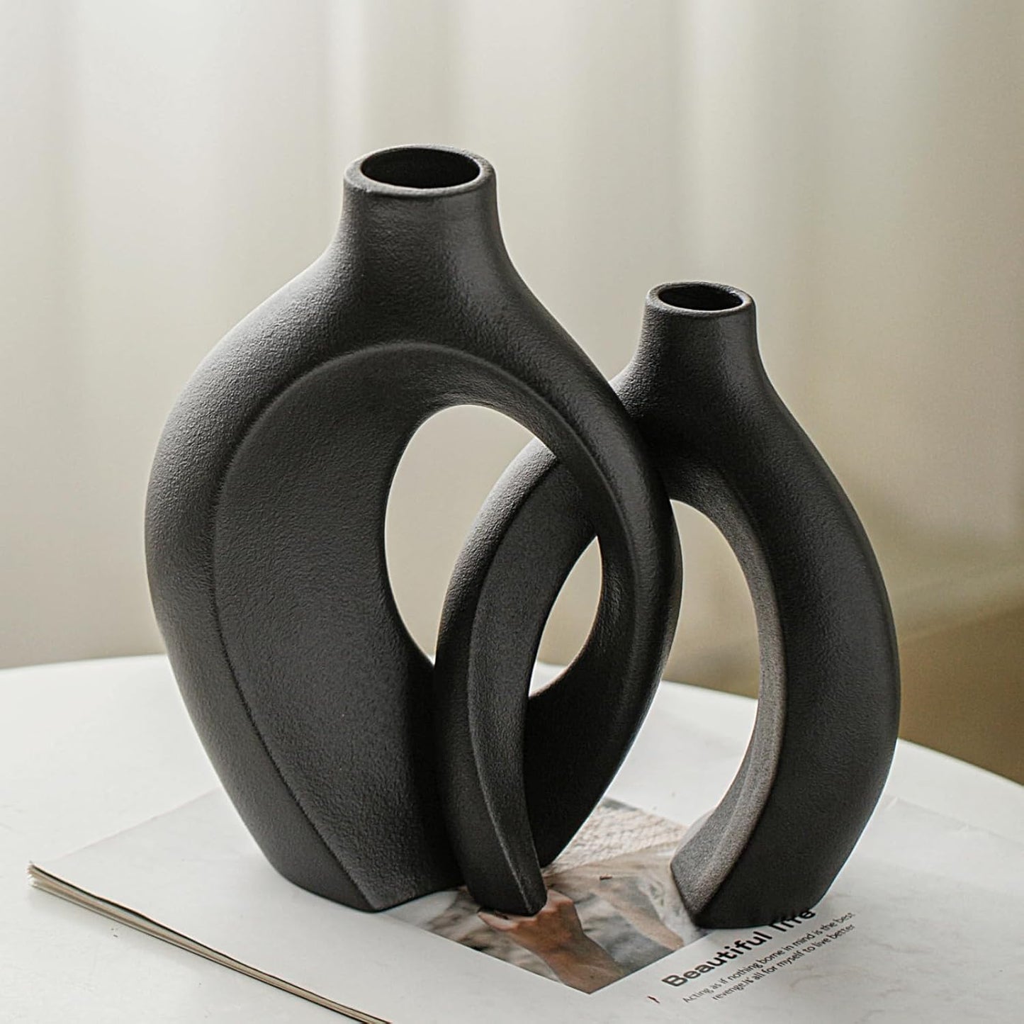 Lvases Snuggle Hollow Ceramic Vase Set of 2, Nordic Modern Boho ins Style Decorative Ceramic Aesthetic Flower Vase for Home Decor (Milky White W 6.3" X H 8.4")