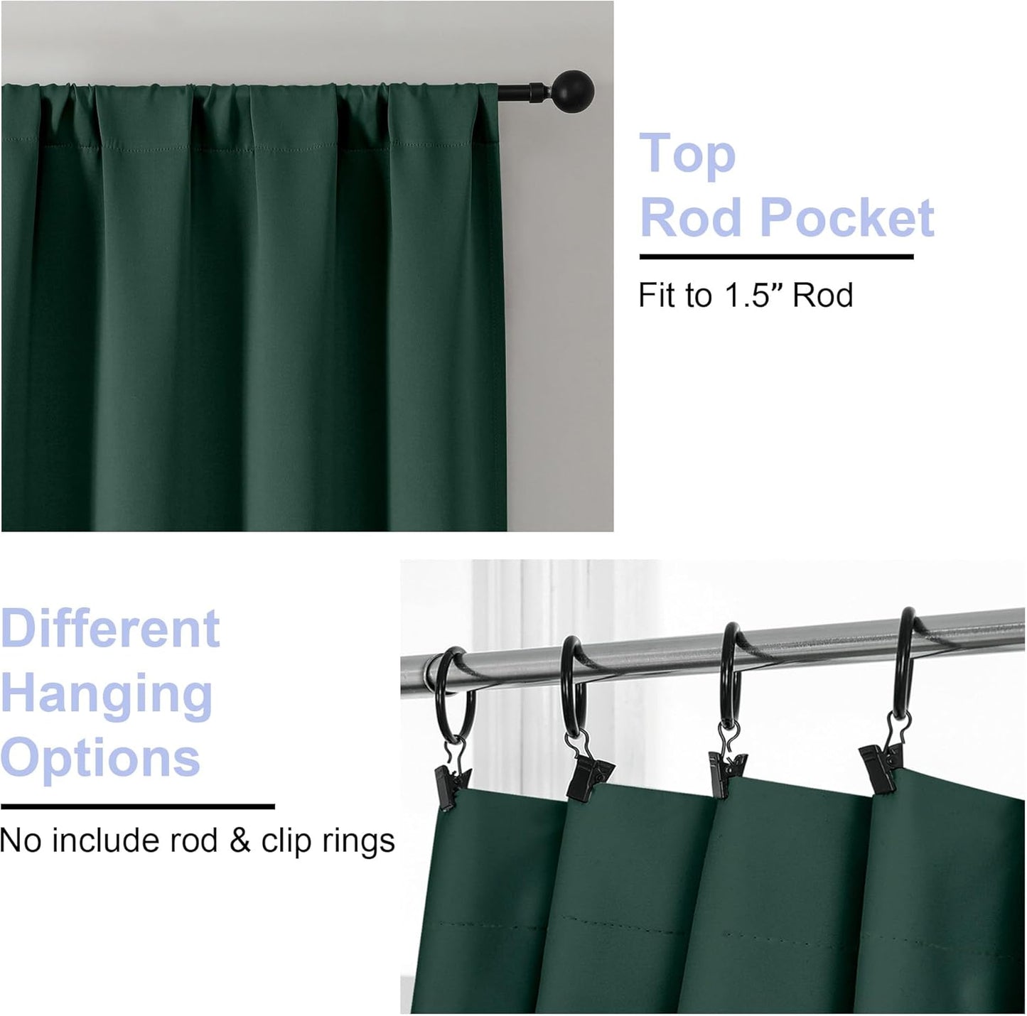 Simplebrand Ava Sage Green Blackout Curtains for Bedroom 63 Inch Length 2 Panels Set, Solid Thermal Insulated Energy Saving Rod Pocket Window Treatment Curtains Blackout Drapes, W40 x L63 Inch, Sage - Colors B