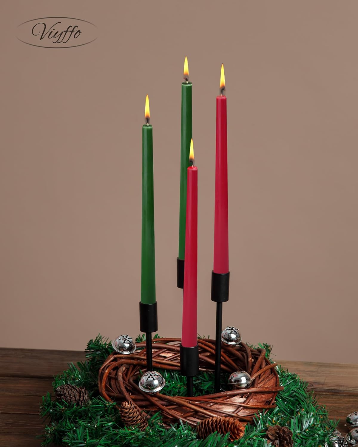 Viyffo Taper Candles, 10 Inch, 4 Pack, Olive Glow – Unscented, Dripless & Smokeless Design, Up to 8 Hour Burn – Long Tall Taper Candlesticks for Wedding, Dinner & Home Decor