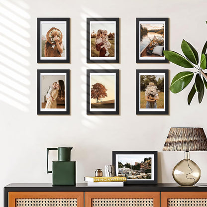 HappyHapi 4x6 Picture Frame Set of 5, Black Frames Display Photo 3.5x5 with Mat or 4x6 without, Gallery Wall Frame Set, Wall or Tabletop Display (Black)