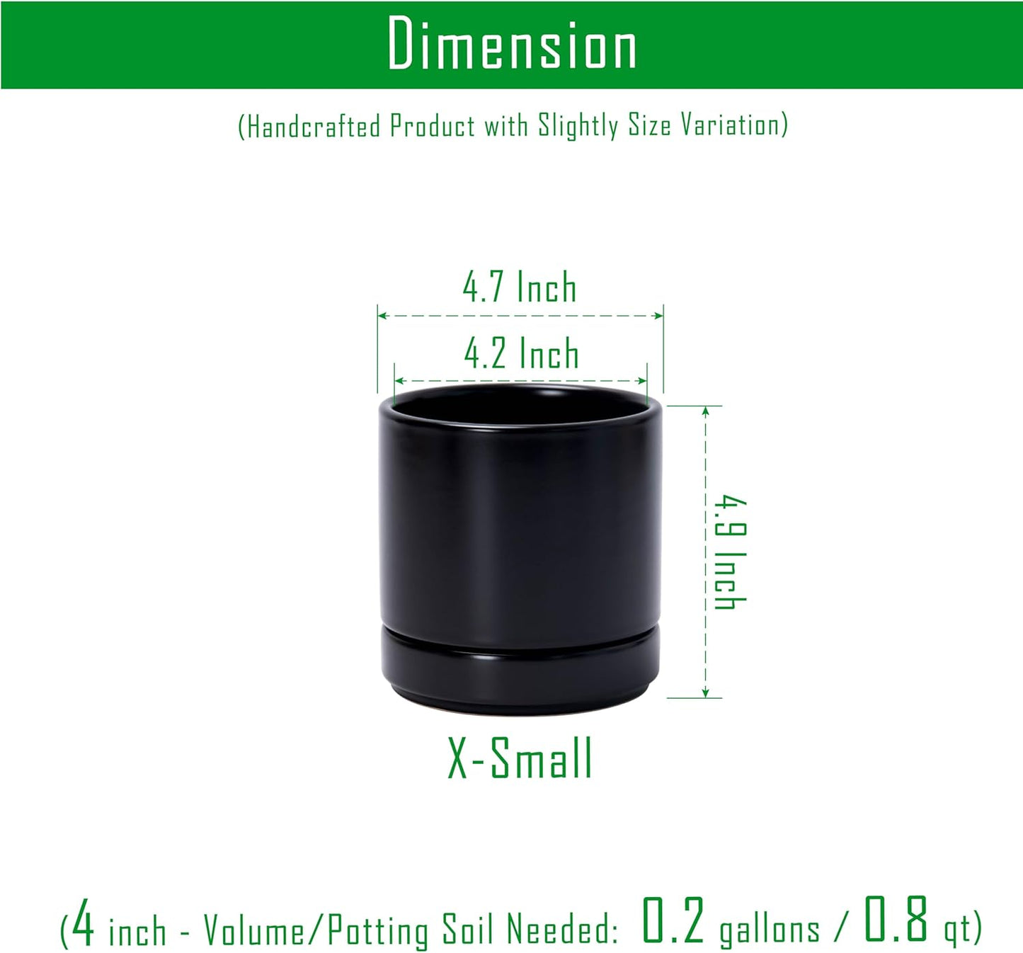 D'vine Dev 6.5 Inch Ceramic Planter Pot with Drainage Hole and Saucer, Indoor Cylinder Round Planter Pot, Olive, 94-O-C-J