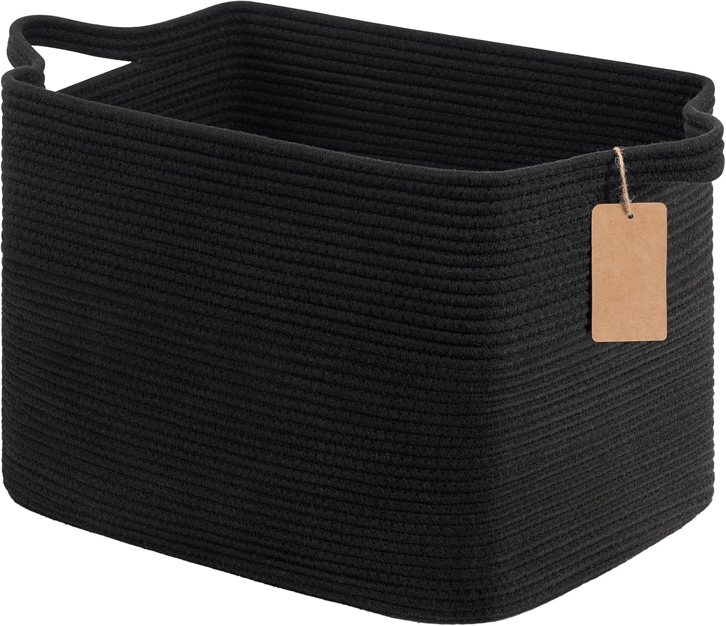 Goodpick Woven Storage Basket, Cotton Rope Basket for Dog Toys, Books, Stylish Gift Basket with Handles, 13 x 10 x 9 Inches Square Baskets for Organizing, Brown and White