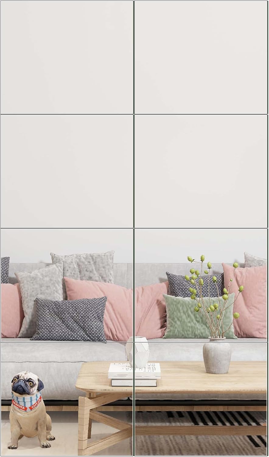 Ruomeng Home Gym Mirrors 12 Inch x 12Pcs Wall Mounted Mirror Glass Frameless Full Length Mirror Tiles for Home Gym, Bedroom, Door & Bathroom