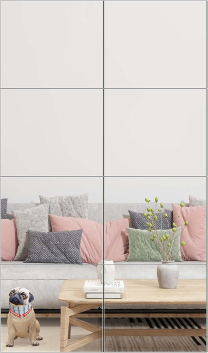 Ruomeng Home Gym Mirrors 12 Inch x 12Pcs Wall Mounted Mirror Glass Frameless Full Length Mirror Tiles for Home Gym, Bedroom, Door & Bathroom