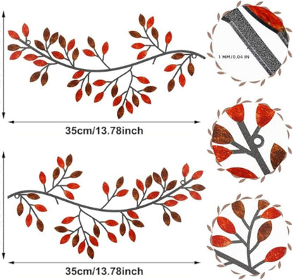 Hotop 2 Pieces Metal Tree Leaf Wall Decor Vine Olive Branch Leaf Wall Art Wrought Iron Scroll Sculptures Above the Bed, Living Room, Outdoor Decoration (Classic Style,Black)