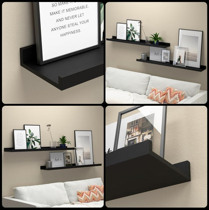 Boswillon Floating Shelves Wall Mounted Set of 2, Modern Black Wall Shelves for Storage with Lip, Display Picture Ledge Shelf for Wall Decor Bedroom Living Room Bathroom Kitchen