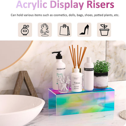 Sezanrpt Acrylic Shelf Riser 12x4.7x3 pack of 2, Desktop Rectangular Acrylic Tray Pedestal Stand for Funko Pop Figure, Bags, 12x4.7x3 Inch