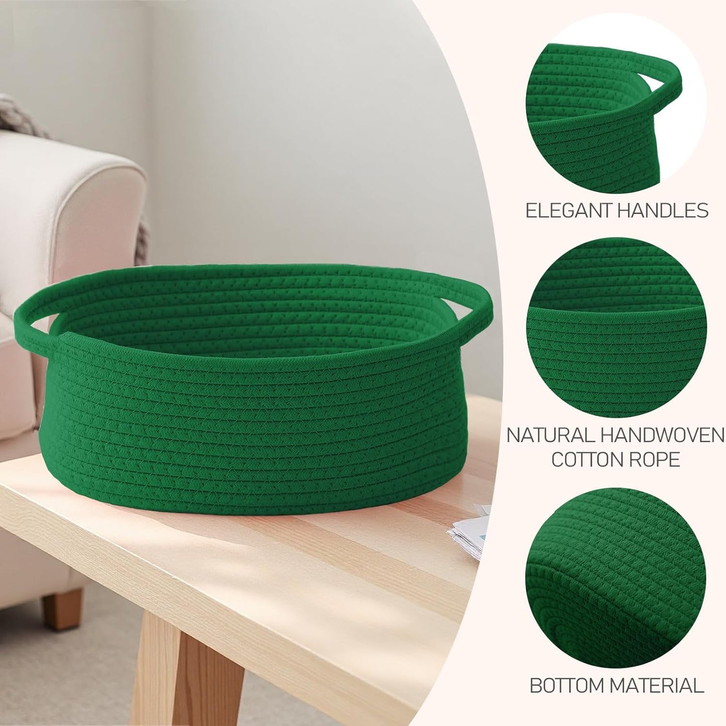 JMvicyroam Woven Basket,Small Rope Storage Bin with Handles & Ribbon Bag, Organizer for Shelves Closets,Gift Basket Empty for Birthday,Books,Dog Toys,White