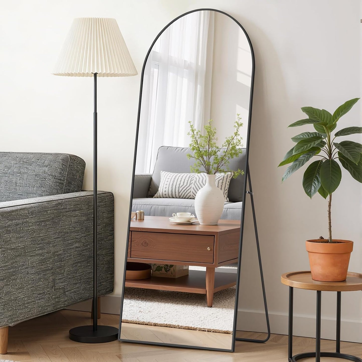 Mirror Full Length 64"x21" Full Body Floor Mirror with Stand, Shatterproof Glass, Aluminum Alloy Frame, Free Standing Wall Mounted or Leaning Arched Mirrors for Bedroom Living Room Entryway