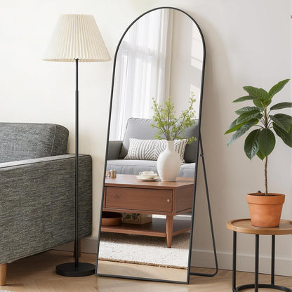 Mirror Full Length 64"x21" Full Body Floor Mirror with Stand, Shatterproof Glass, Aluminum Alloy Frame, Free Standing Wall Mounted or Leaning Arched Mirrors for Bedroom Living Room Entryway