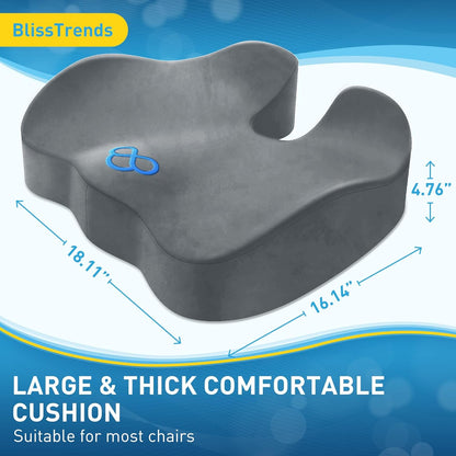BlissTrends Seat Cushion with Velvet Cover, Thick Memory Foam Cushions for Office Chair, Car Seat, Airplane, Relieving Pressure Tailbone Sciatica Back Pain for Long Sitting, Car Drivers 4.7in Black