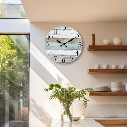 Wall Clock, Rustic Wall Clocks Battery Operated Silent Non Ticking, Country Round Wooden Clocks Farmhous Wall Decorative for Kitchen, Bathroom, Living Room (Gray 8 Inch)