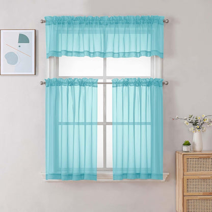Chyhomenyc Sheer White Valances for Windows 2 Pack, Small Window Curtains for Living Room Bathroom Cafe Laundry Basement, Modern Top Dual Rod Pocket Voile Curtain, 42W x 14L inches, White - Colors A