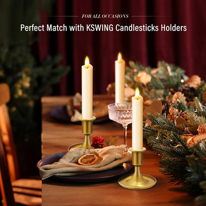KSWING Upgraded Real Wax Short LED Flameless Taper Candles with Remote, 6 PCS White Candlesticks Battery Operated 3D Flickering - 6" Realistic Fake Candle Sticks for Home/Wedding/Fireplace Xmas Decor