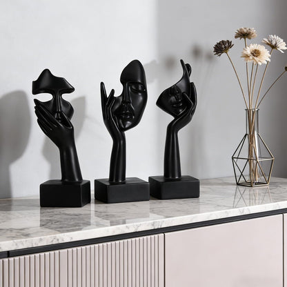 3 Pcs Thinker Small Statue Set - Black Gold Home Decor Abstract Art Figurines for Shelves, Living Room Coffee Table, Office Desktop (3 Pcs Gold, 6")