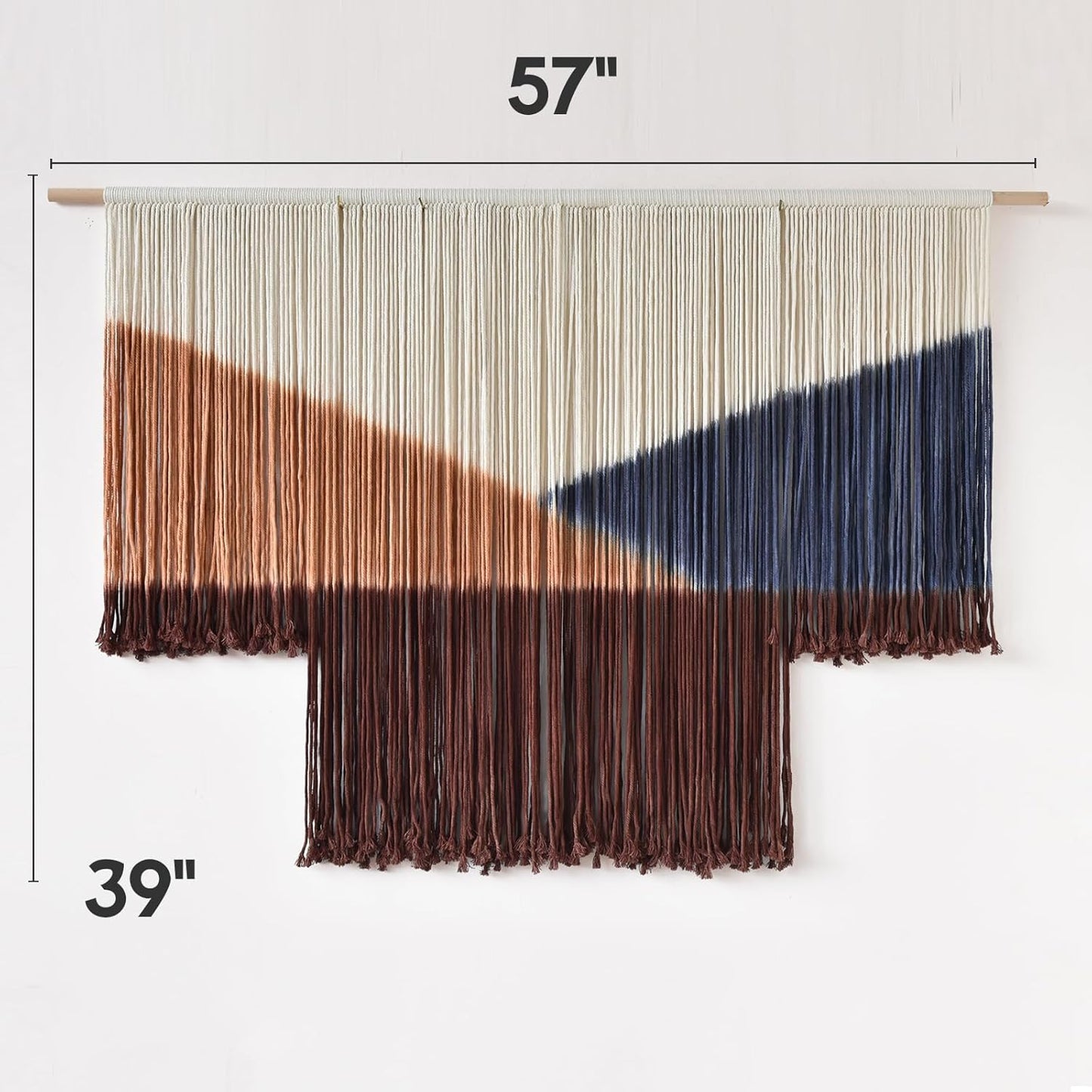 Jakalin Macrame Wall Hanging Dip Dyed Fiber Macrame Wall Decor Boho Cord Living Room Wall Art 57" Wx43 L