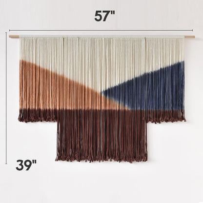 Jakalin Macrame Wall Hanging Dip Dyed Fiber Macrame Wall Decor Boho Cord Living Room Wall Art 57" Wx43 L