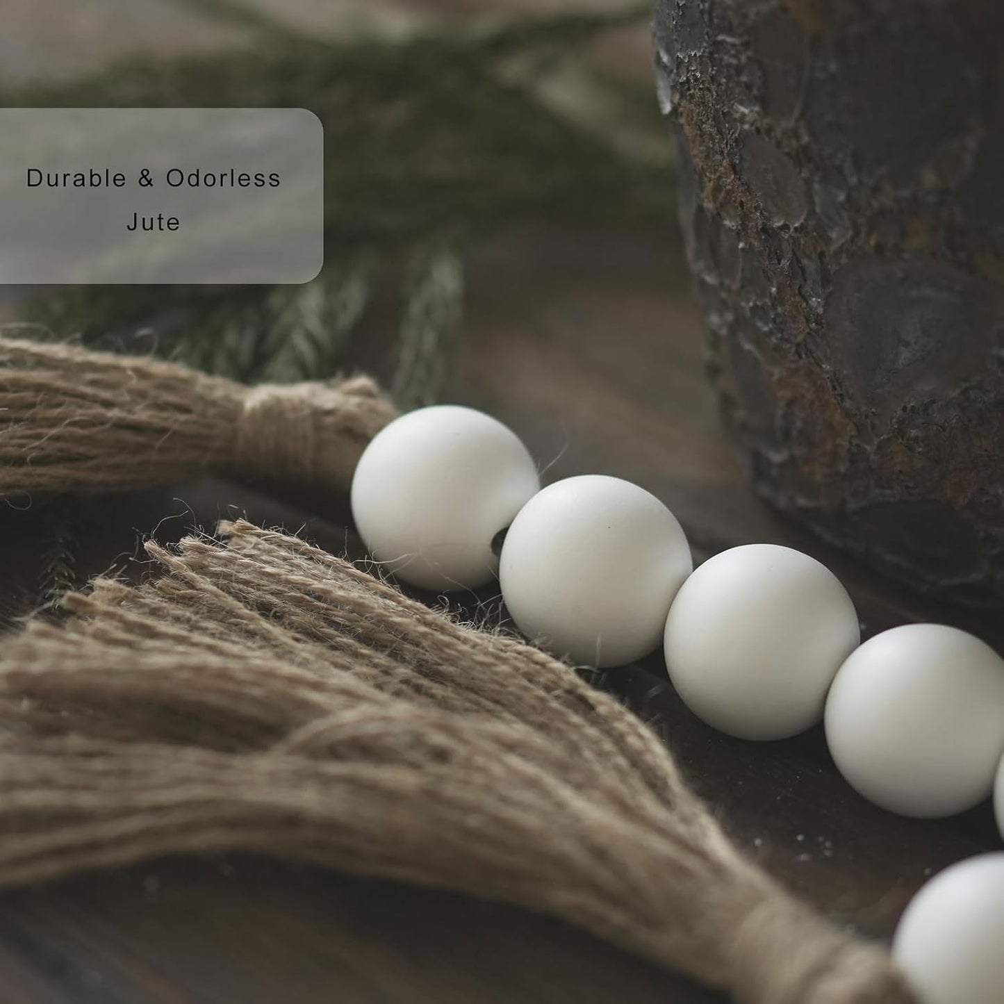 Extra Large Wood Bead Garland with 1.4" Diameter Wood Beads, Wooden Beads Garland with Tassels, Decorative Beads Home Decor, Farmhouse Beads Decor (Natural, 50 Inches)