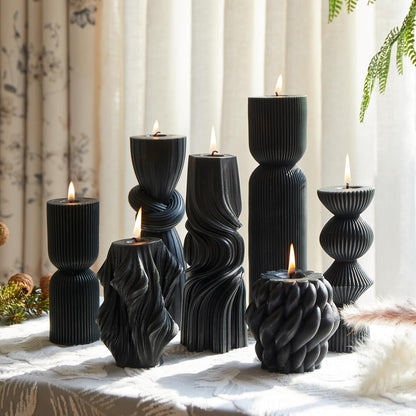 7-Pack Pillar Candles - Soy Wax Handmade Ribbed Candles for Home Decor, Housewarming Gift, Shelf & Table Decor - Aesthetic Modern Candles Set (White)
