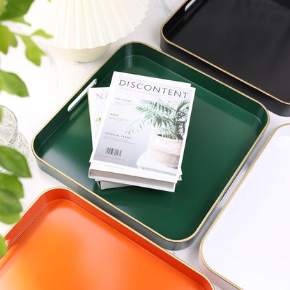 Green Decorative Tray with Handles, Versatile Serving Tray for Coffee Table, Ottoman, Ideal for Serving, Displaying, Organizing, 15.7"*10.2"*1.57"