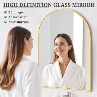 Round Wall Mirror 30 Inch Gold Vanity Mirror with Metal Frame, Modern Circle for Bathroom, Entryway, Bedroom, Living Room, Wall Mounted Decorative Mirrors