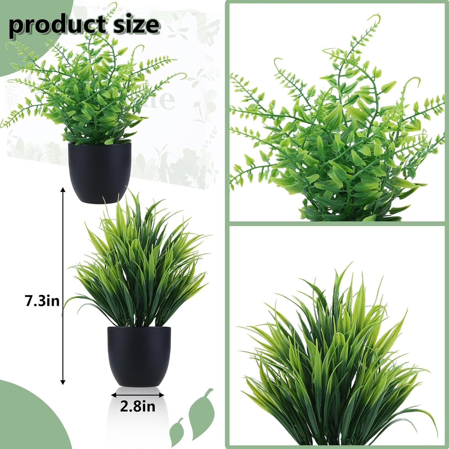 GREENTIME 4 Pack Fake Plants in Black Pot Mini Artificial Eucalyptus Potted Plant Small Faux Grass Greenery Potted for Indoor Home Office Farmhouse Bathroom Table Decoration