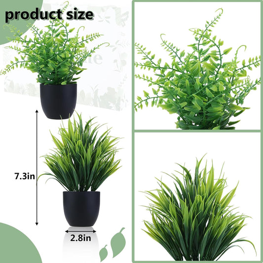 GREENTIME 4 Pack Fake Plants in Black Pot Mini Artificial Eucalyptus Potted Plant Small Faux Grass Greenery Potted for Indoor Home Office Farmhouse Bathroom Table Decoration