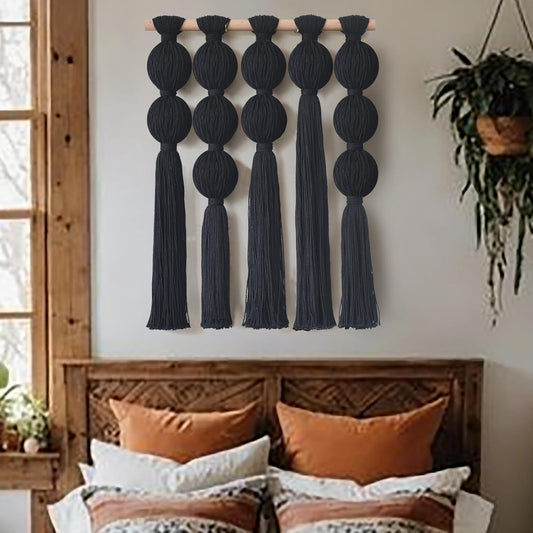 Macrame Wall Hanging Boho Home Decor Handmade Cotton Fiber Art with Neutral Ivory Tassels Modern Bohemian Wall Decor for Living Room Bedroom Apartment 27" W x 22" L