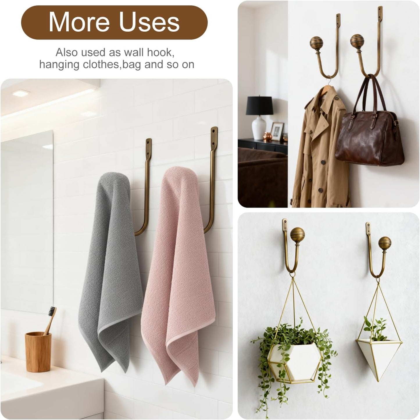 Curtain Holdbacks, 4pcs Curtains Holder Wall Mounted Drapery Tiebacks Retro Window Hook for Home Decor, Matte Black