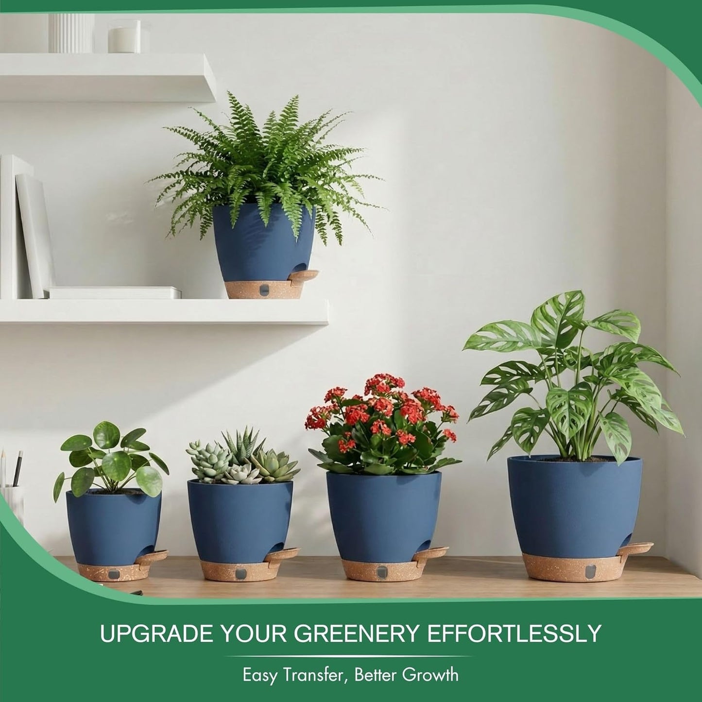 montresor 12/10/8 Inch Self Watering Pots for Indoor Plants Plastic Large Plant Pots for Outdoor Plants, Water Level Window & Spacious Reservoir Flower Pots Decorative Planter with Drainage and Tray