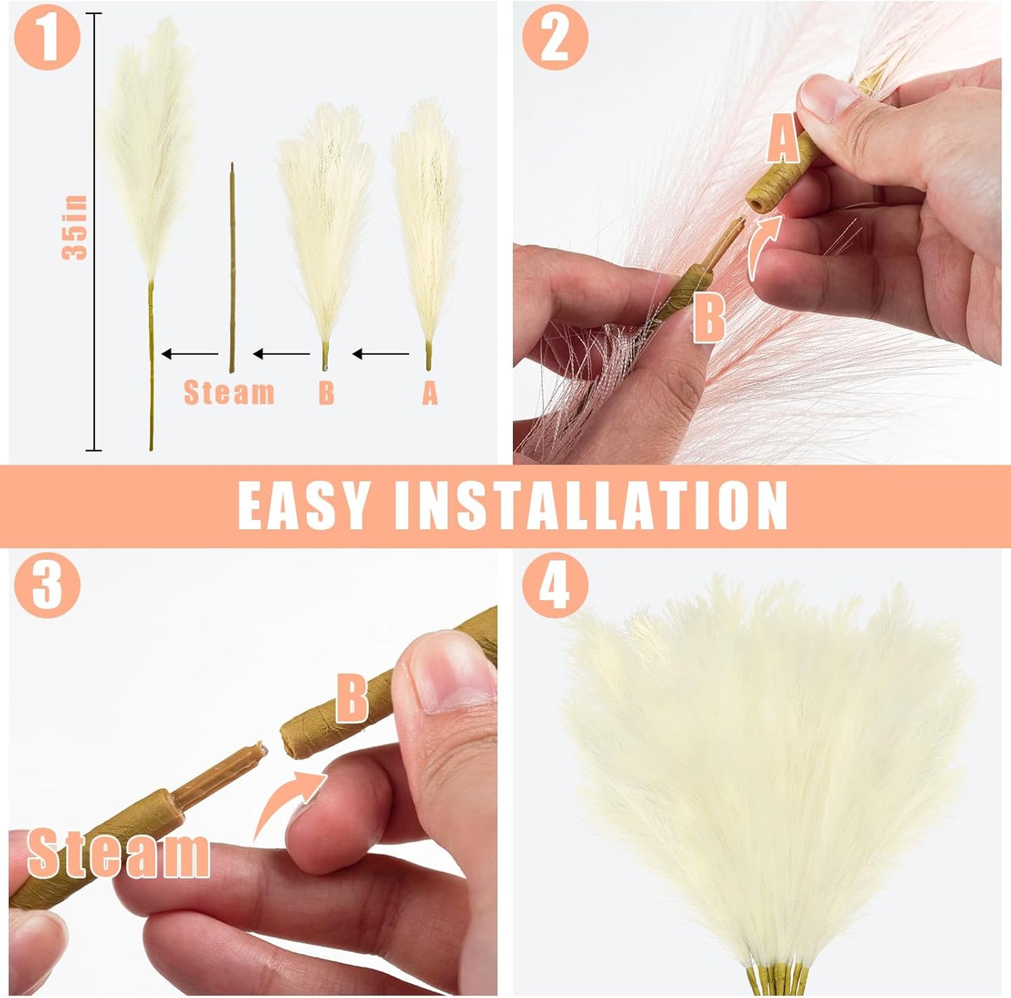 obbsie 50pcs Pink Faux Pampas Grass Decor, 21.6" Short Artificial Floral Branches Vase Filler Flower Arrangement for Home Wedding Boho Outdoor Decor