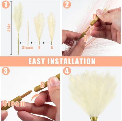 obbsie 50pcs Pink Faux Pampas Grass Decor, 21.6" Short Artificial Floral Branches Vase Filler Flower Arrangement for Home Wedding Boho Outdoor Decor