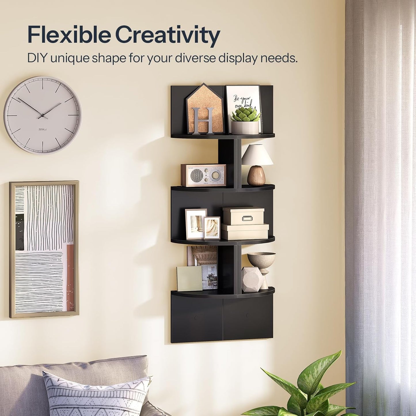 HOOBRO Corner Shelf Wall-Mounted, Set of 2 Floating Corner Shelves for Wall, 4-Tier Corner Bookshelves for Living Room, Bedroom, Bathroom, Home Office, Black BK25BJP201