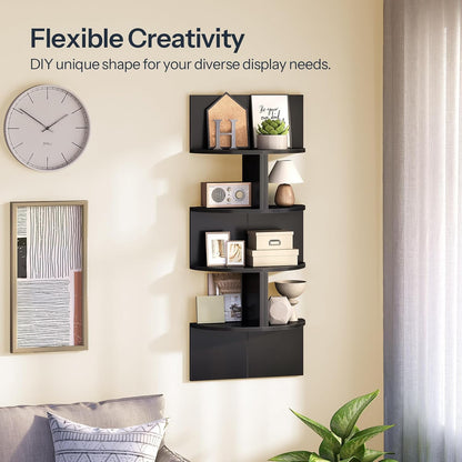 HOOBRO Corner Shelf Wall-Mounted, Set of 2 Floating Corner Shelves for Wall, 4-Tier Corner Bookshelves for Living Room, Bedroom, Bathroom, Home Office, Black BK25BJP201