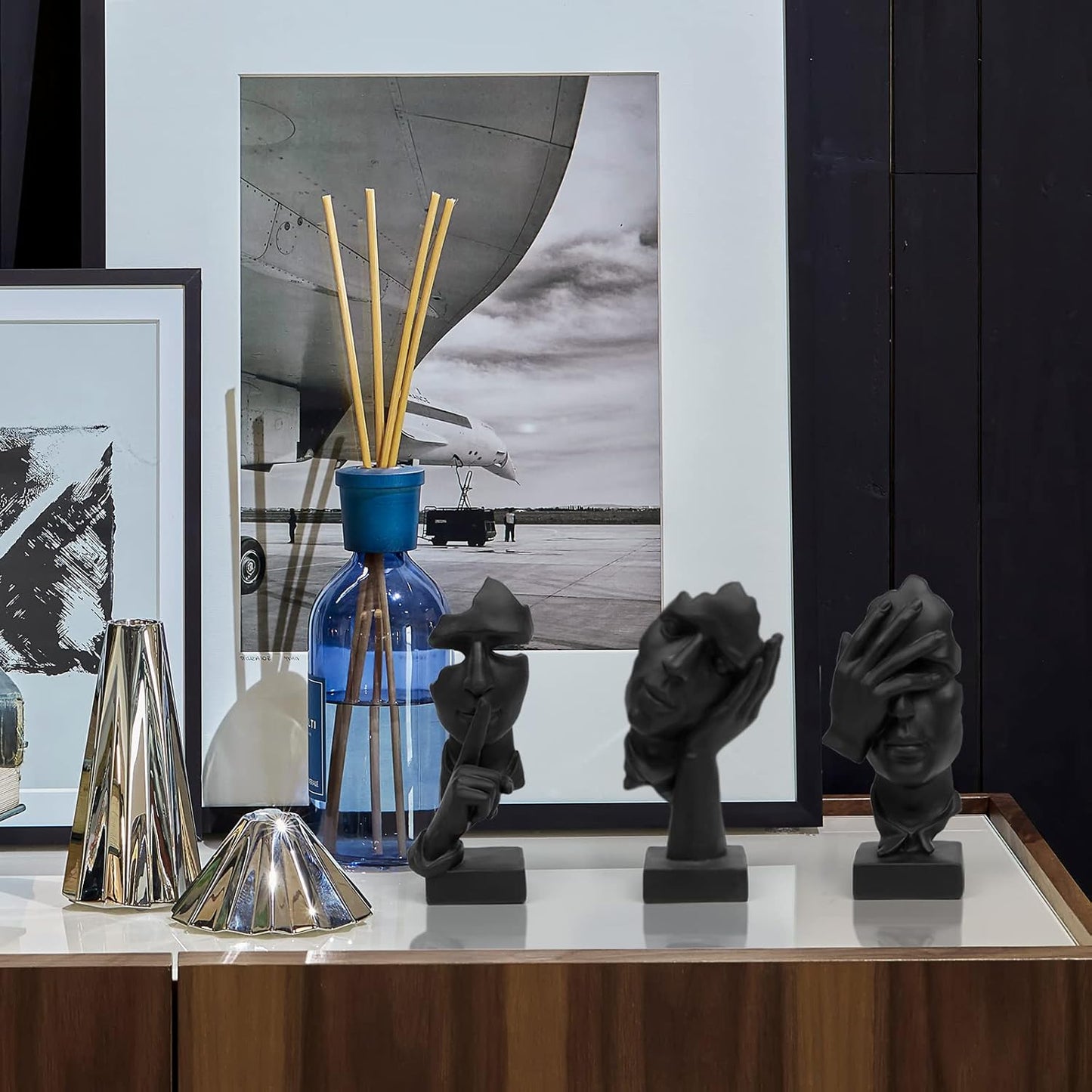 3 Pcs Thinker Statue,Modern Home Resin Sculptures,Collectible Figurines for Home Office Bookshelf Desktop Decor(Black)