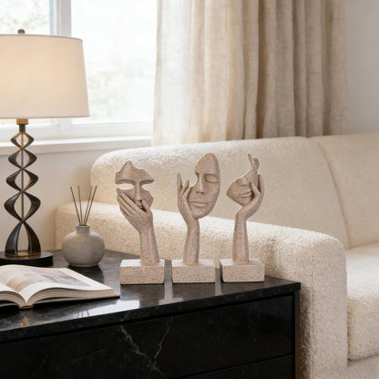 3 Pcs Thinker Small Statue Set - Black Gold Home Decor Abstract Art Figurines for Shelves, Living Room Coffee Table, Office Desktop (3 Pcs Gold, 6")