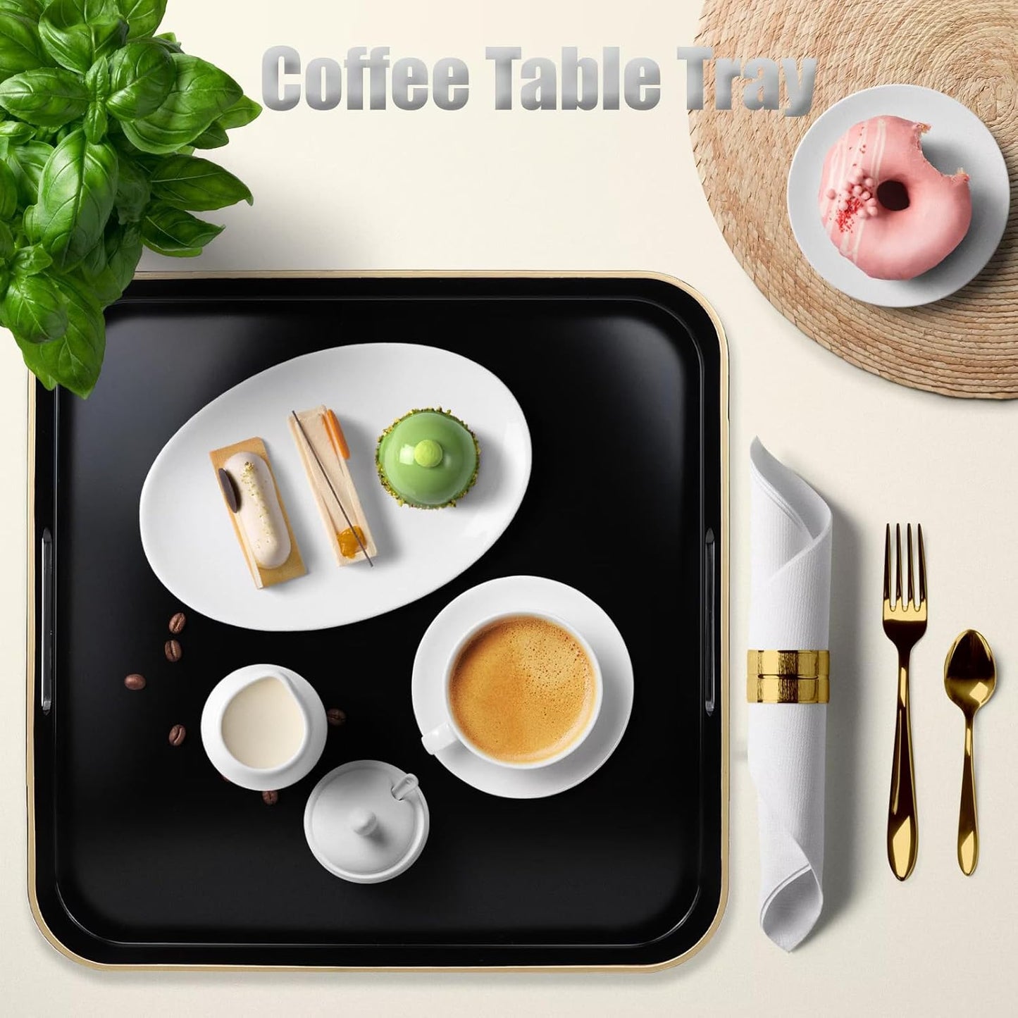 Green Decorative Tray with Handles, Versatile Serving Tray for Coffee Table, Ottoman, Ideal for Serving, Displaying, Organizing, 15.7"*10.2"*1.57"
