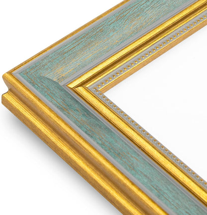 Golden State Art,11x14 Ornate Picture Frame for 8x10 Photo with Mat or 11 x 14 Prints without Mat,Real Glass Wall Display(Color:Green Gold)